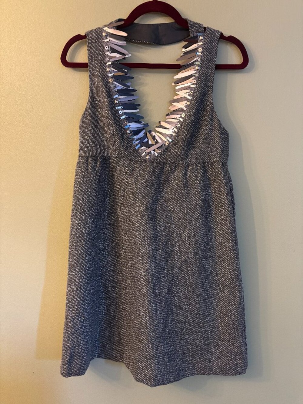 NWT Anna Sui x Target Grey Tweed Embellished Pinafore Dress, Size XS